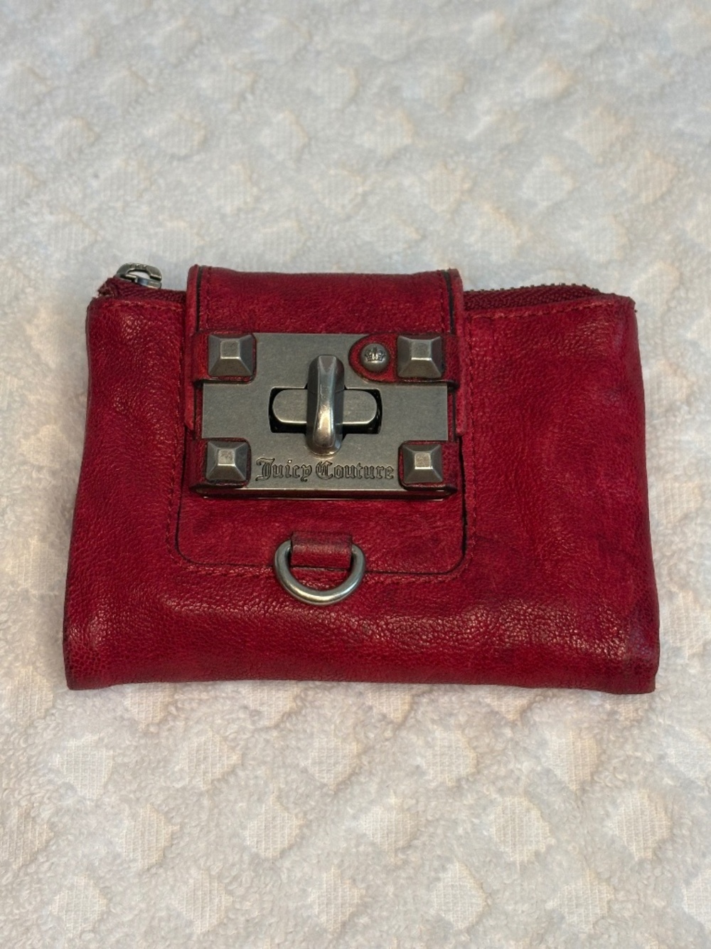 Juicy Couture Red Leather Wallet with Turn Lock Closure | Compact Bifold Wallet